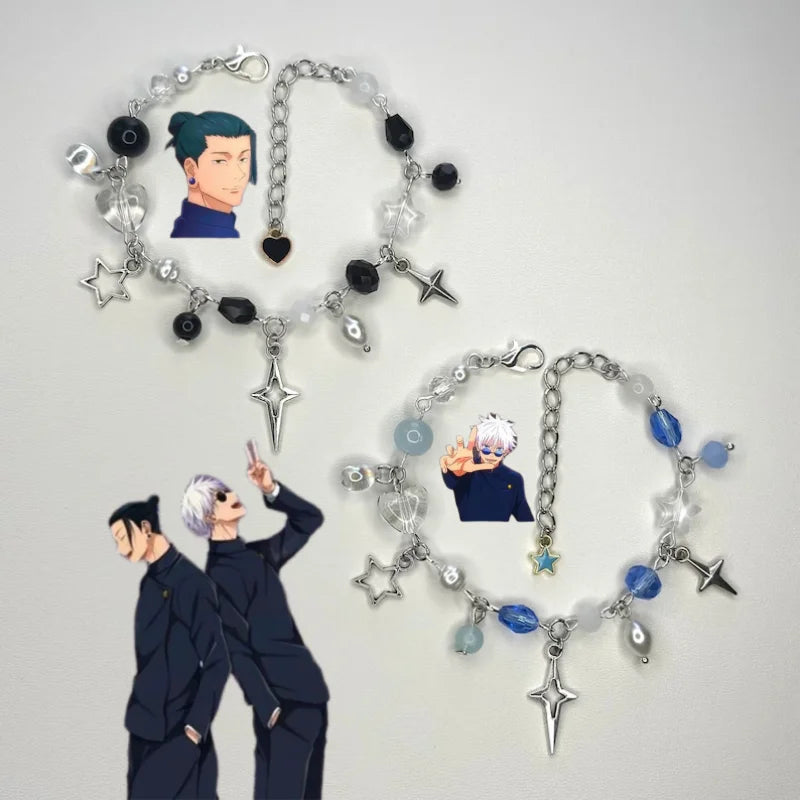 Handmade Bracelets | anime inspired bracelets, couple friendship set, grunge whimsygoth set, jujutsu, gojo geto